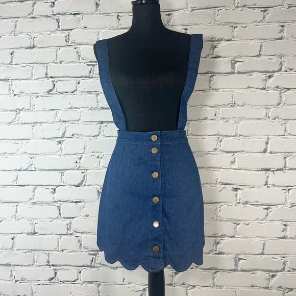 Smak Parlour Unique Vintage NWT NEW Denim Scallop Hem Suspender Mini Skirt Small - Picture 2 of 16